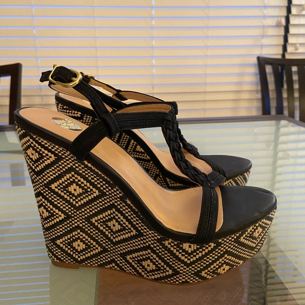 Braided Black Wedge Sandal